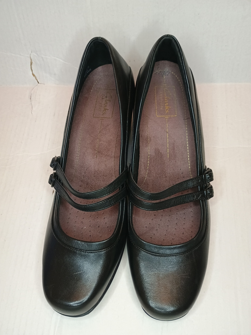 Clarks Women's Black Double-Strap Mary Jane Flats Size 12